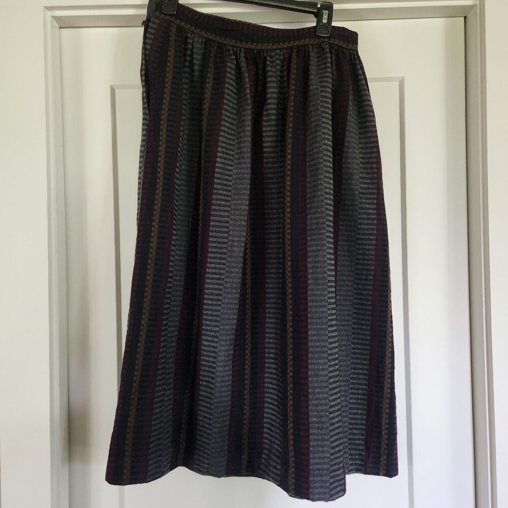 Vintage Evan Picone Pleated Midi Skirt Wool Blend Striped Women’s 10 - Picture 6 of 8